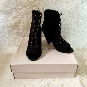 BCBGeneration Black Alicia Open Toe Cone Heels Lace Up Boots Women US 6.5 B